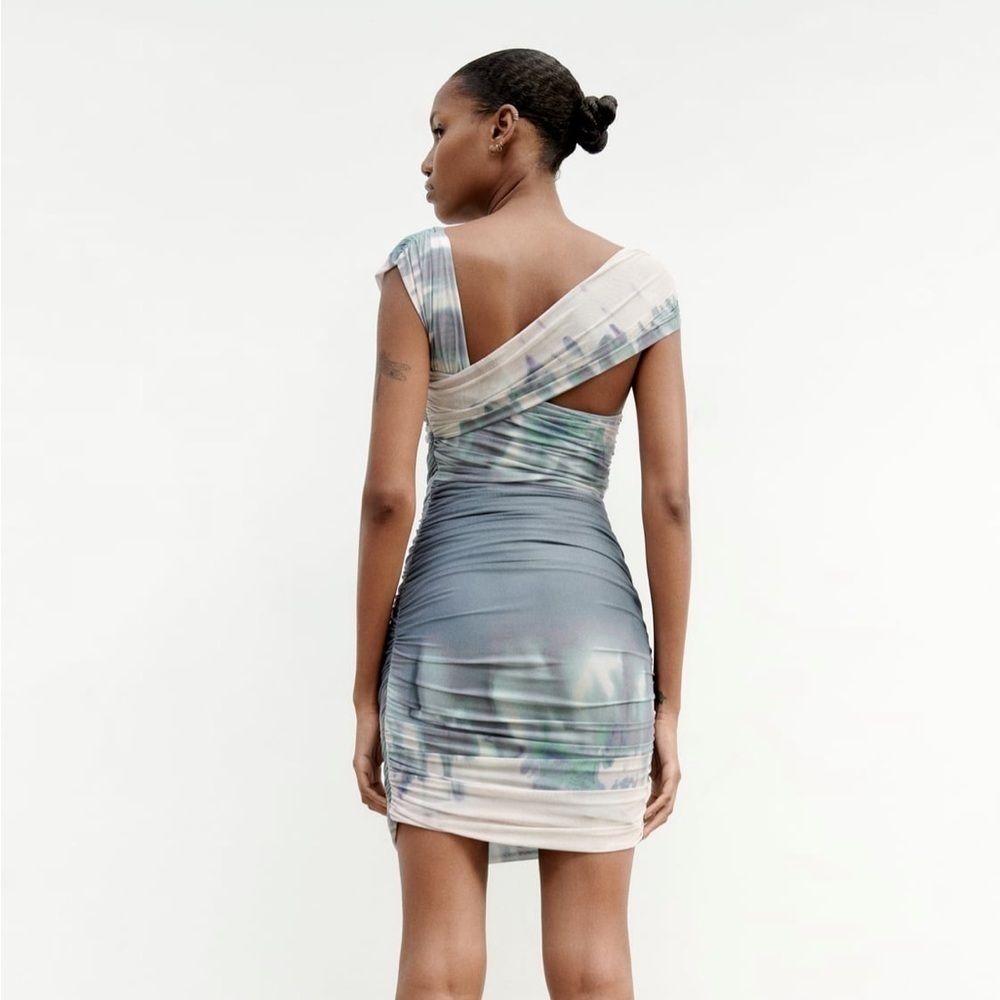 Zara Blue and Gray Tie-Dye Mini Dress - Picture 10 of 10